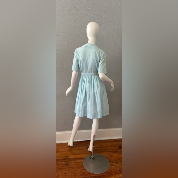 Vintage 50s Blue Striped Button Belt Fit & Flare Shirtwaist Day Dress S - Picture 13 of 15